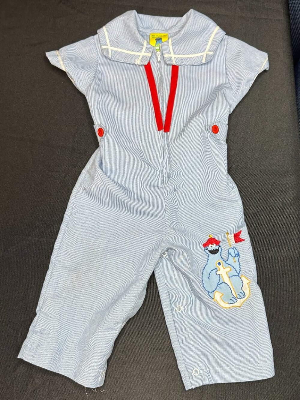 Vintage Sesame Street Child Sailor Romper, 18-24‎ months Cookie Monster